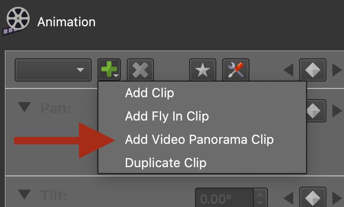 Long Press and choose Add Video Panorama Clip.