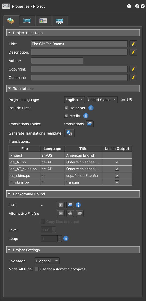 Pano2VR Project Properties